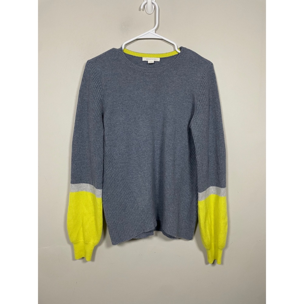 Duffy Cashmere Color Block Balloon Sleeve Crewneck Sweater Size Medium Fall Cozy